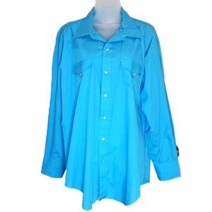 Vtg 70's H Bar C Aqua Blue Pearl Snap Long Sleeve Western Shirt SZ 17 1/2 35